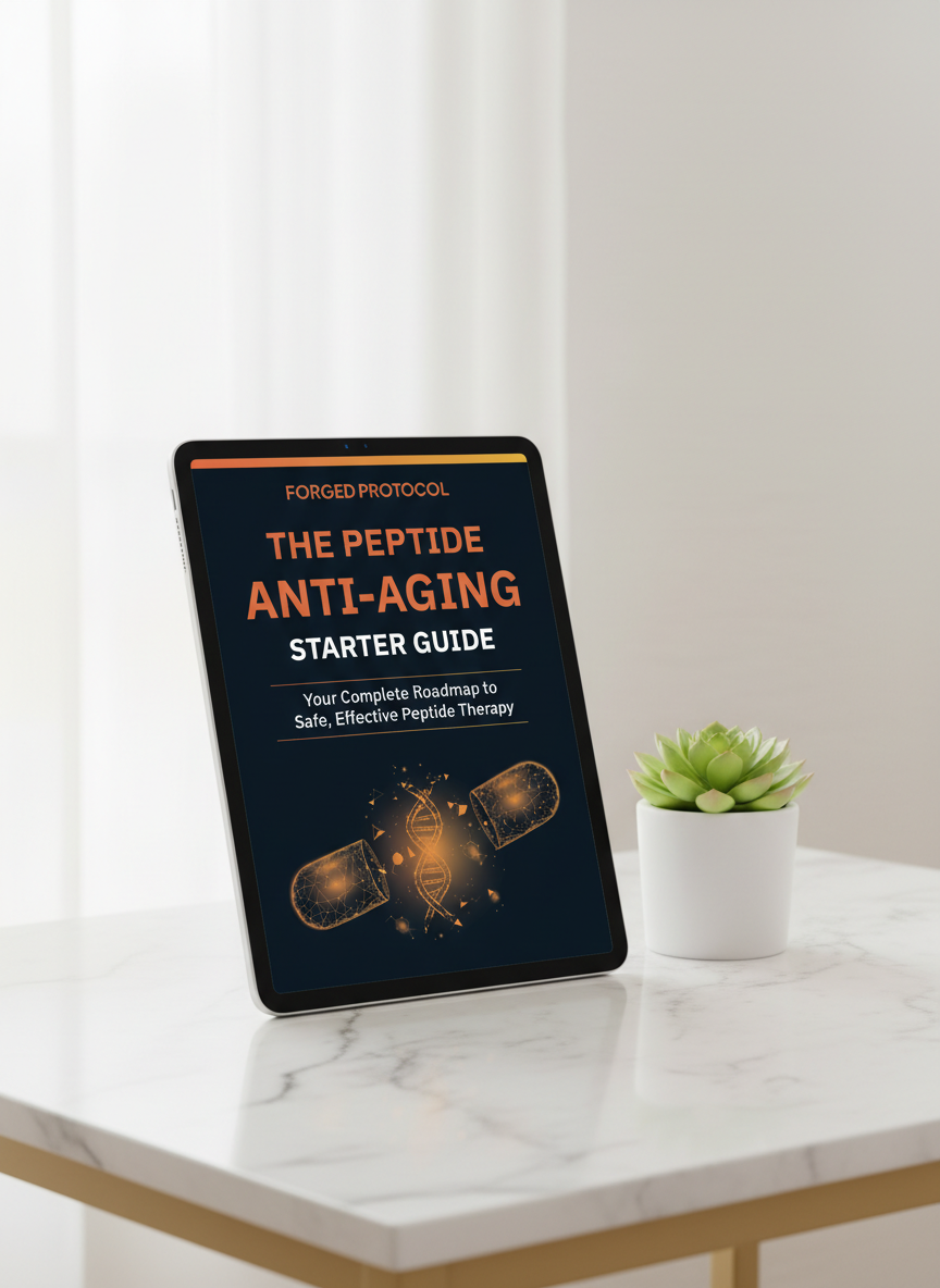 The Peptide Anti-Aging Starter Guide displayed on a tablet